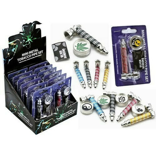 Mini Metal Tobacco Pipe 3 in 1 Set 12 Pack